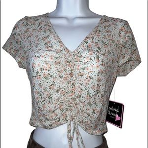 MIXED THREADS CUTE FLORAL TOP WITH ELASTIC GATHERED FRONT AND BOTTOM TIE